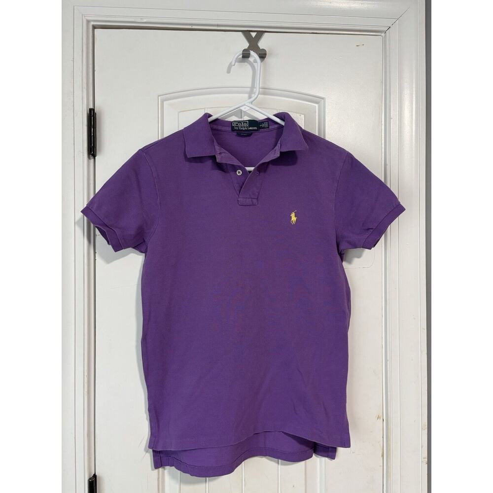Polo Ralph Lauren Men Shirt Purple Button Up Collared Logo Polo Rugby‎ Shirt S